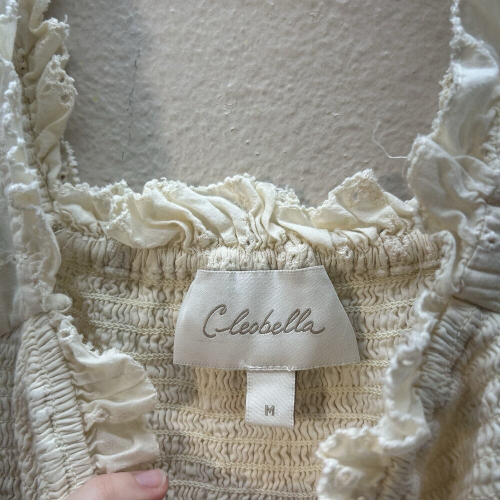 Cleobella SZ M Ivory Smocked Mini Dress‎ Boho Cottagecore Puffed Sleeves SZ M - Picture 6 of 9
